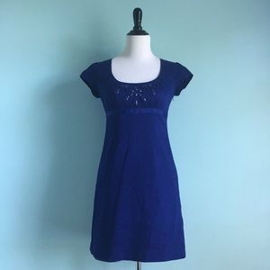 LOFT Blue Cap Sleeve Beaded Empire Waist Dress